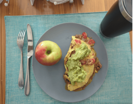 Client X's later food-journal photo of toast with toppings and an apple