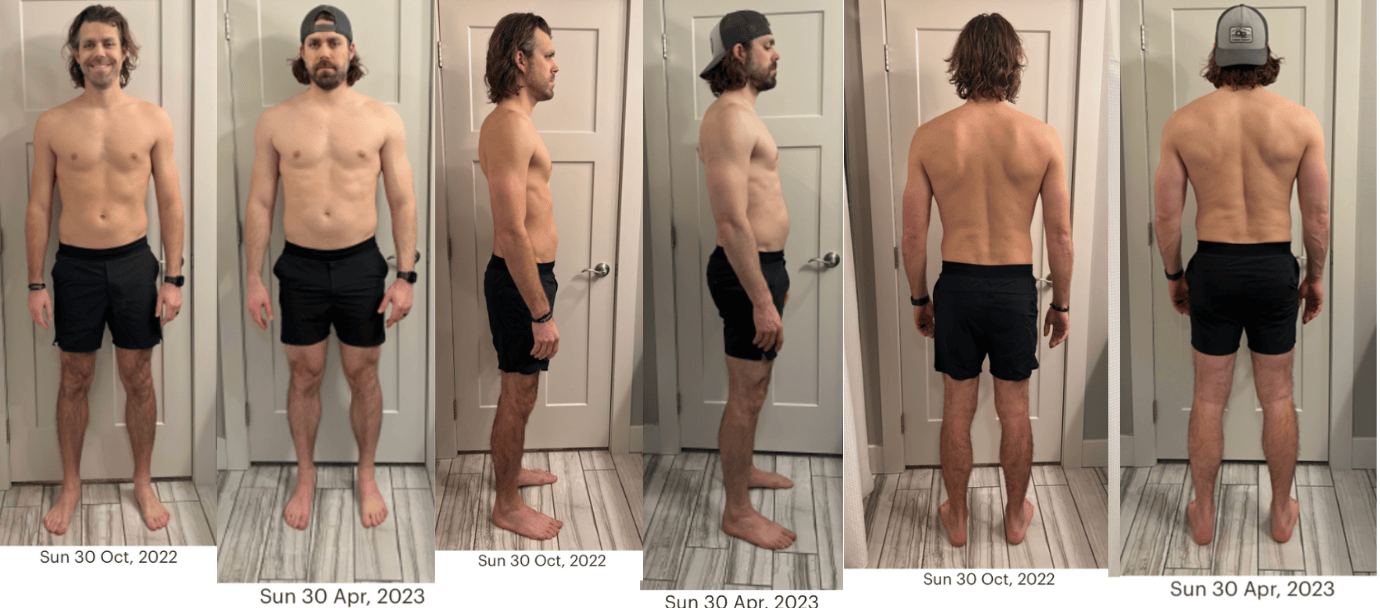 Danny's front, side and back progress comparisons during the growth phase