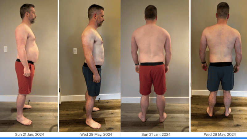 Marc’s original front and side progress comparison photographs